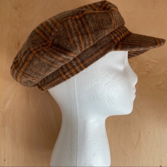 Womens Brown Plaid Hat with Brim Checkered Brown - Picture 4 of 8